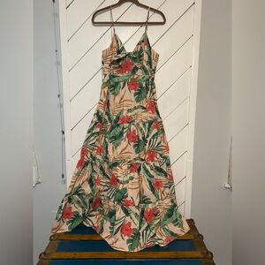 Miami Tropical Floral Maxi Dress in Red and Green